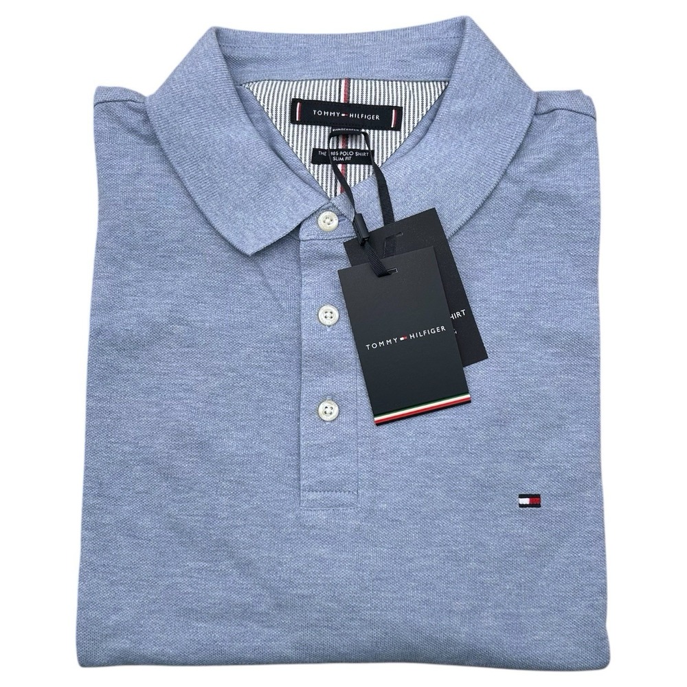 Tommy Hilfiger Men's Polo Shirt 2XL Light Blue Heather Slim Fit Stretch Fabric